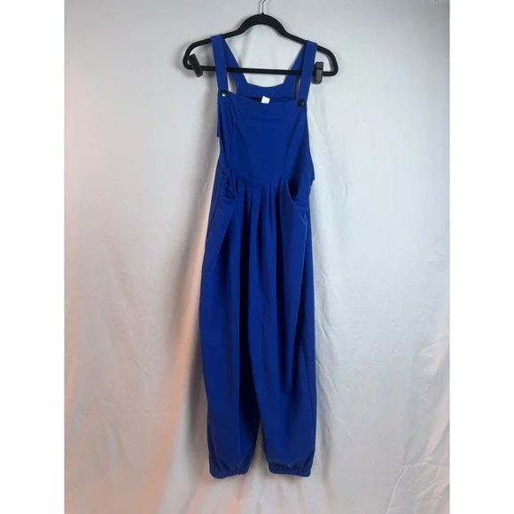 Halara Cloudful Air Textured Knit Overalls Royal Blue Pleated Harem Jogger L - Picture 2 of 8